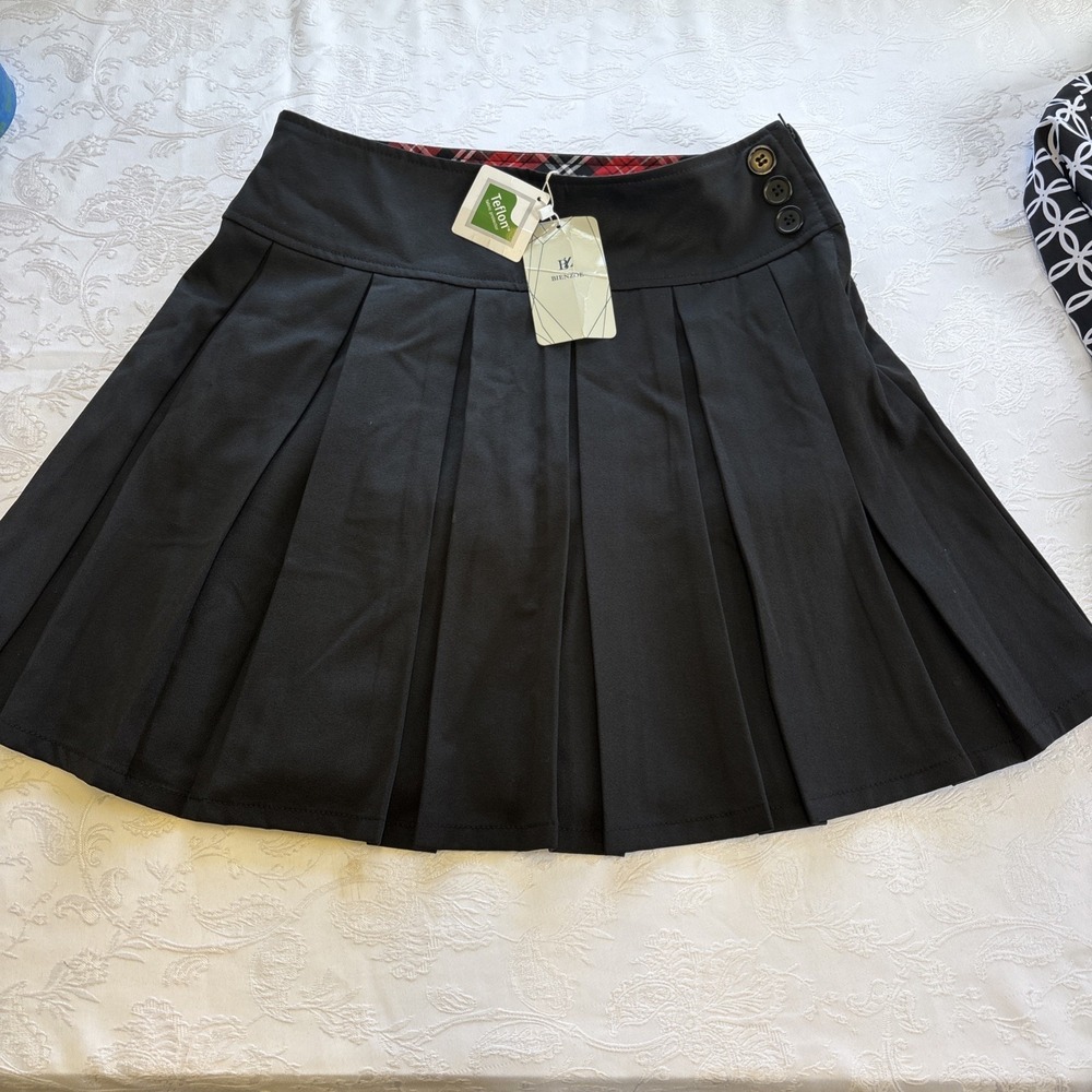 Vtg Bienzoe Uniform Girls 16 Black Pleated Skirt‎ Zipper Adjustable Waist NWT